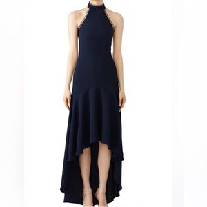ML Monique Lhuillier Navy Blue Crepe High Low Gown